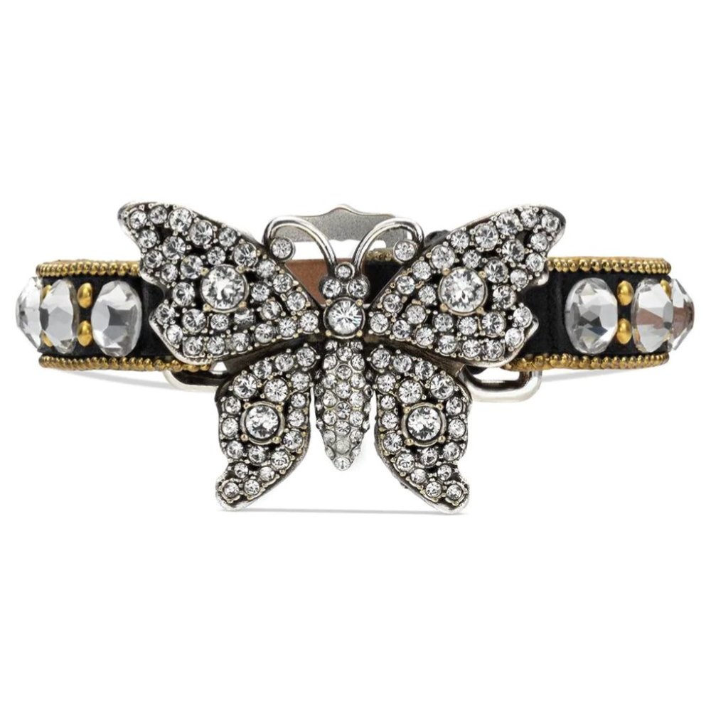 Gucci Crystal Butterfly Leather Cuff Bracelet NEW IN BOX STUNNING!